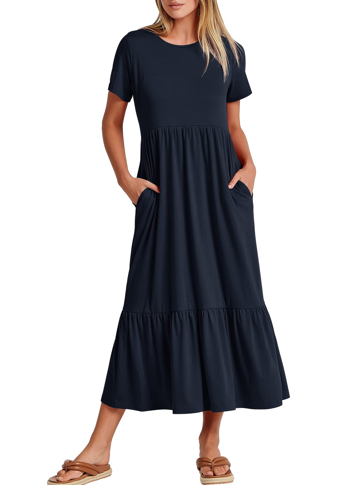 ANRABESS Womens 2026 Summer Casual Short Sleeve Maxi Dress with Pockets
