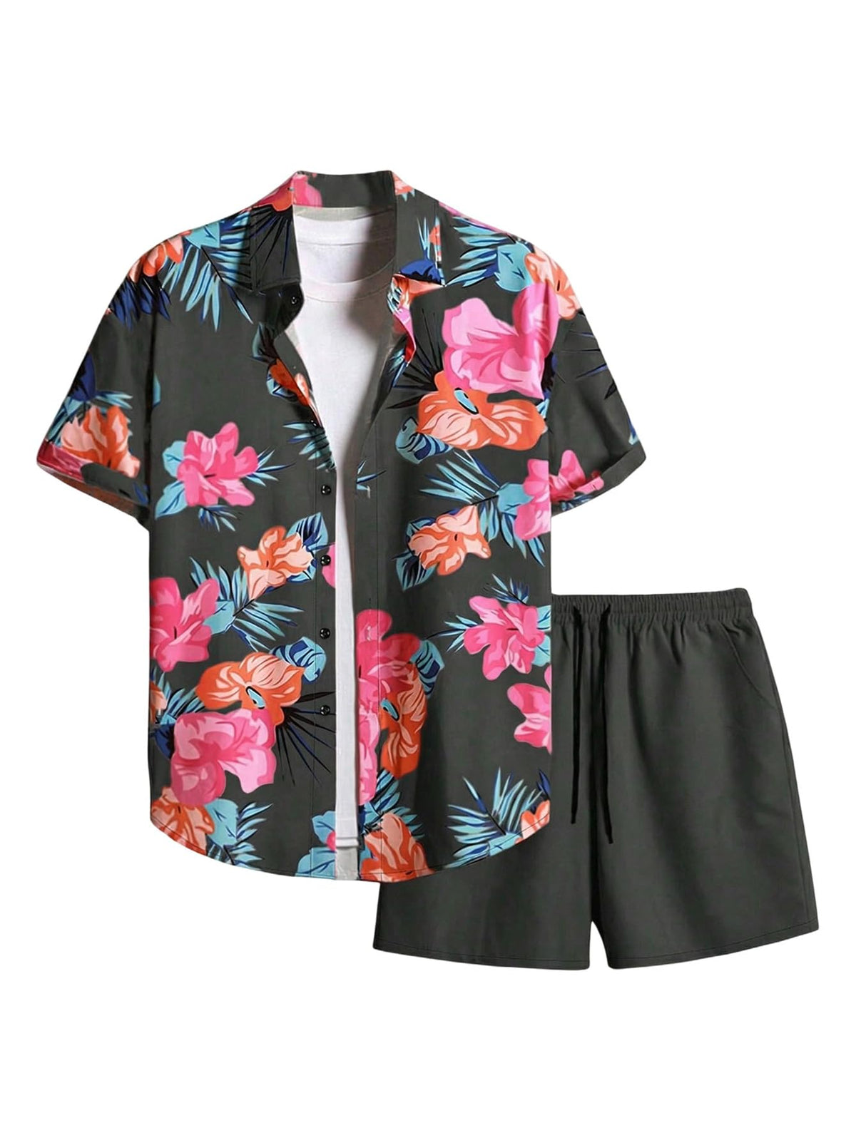 GORGLITTER Men's Beach Cruise Vacation Outfits Floral Shirt and Shorts Sets
