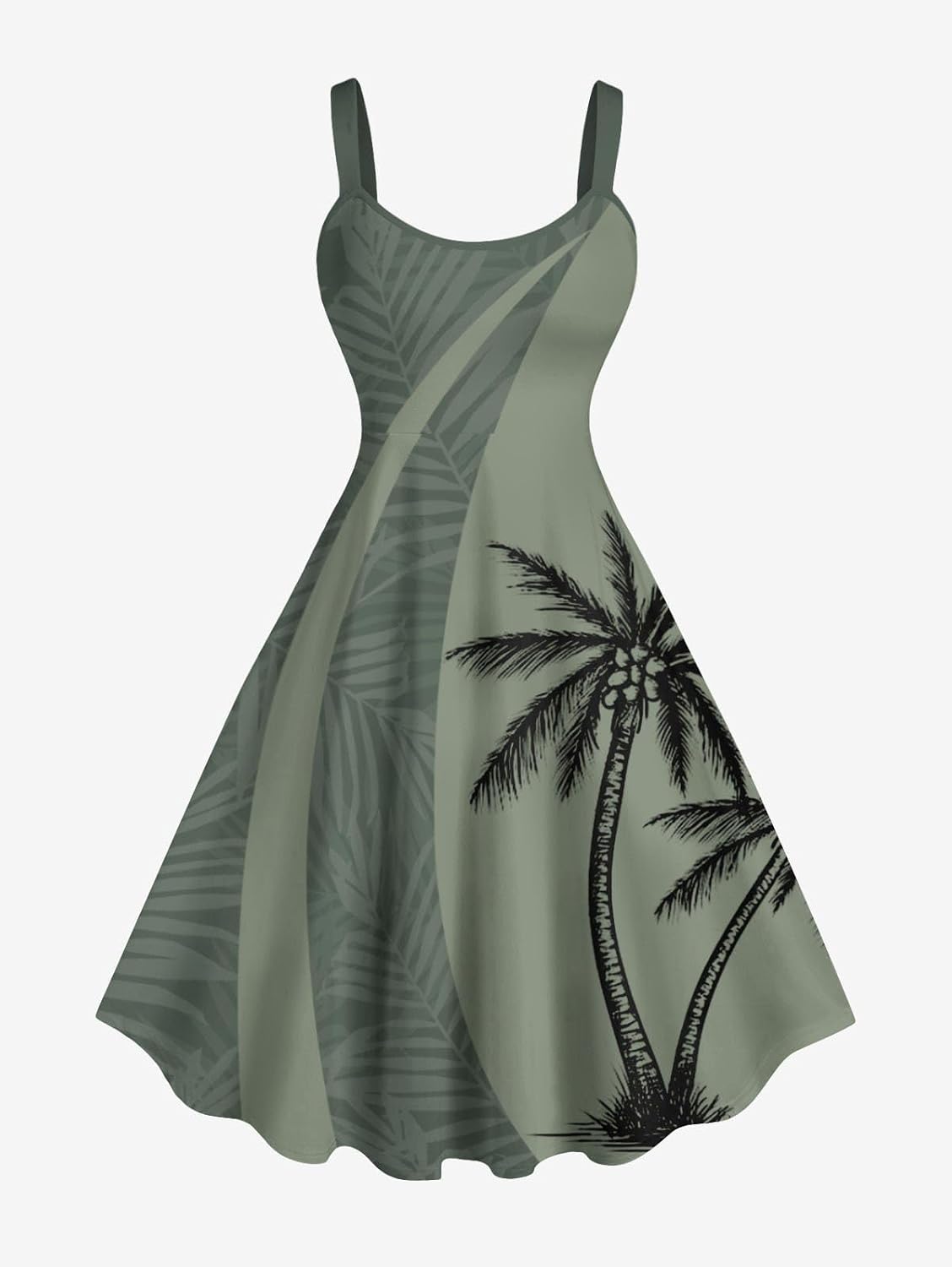 ROSE GAL Matchable Couple Hawaiian Coconut Tree Print Shirt or Plus Size Knee Length Fit and Flare Tank Dress