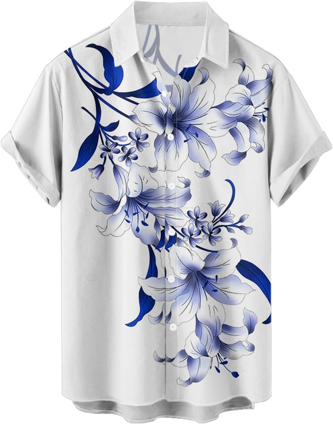 DRESSFO Couple Matching Hawaiian Outfits Watercolor Leaf Floral Print A Line Dress or Men's Short Sleeve Button Up Shirt