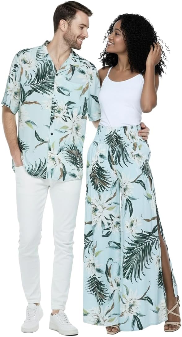 Matchable Couple Hawaiian Shirt or Pants Signature Prints Wispy Cereus