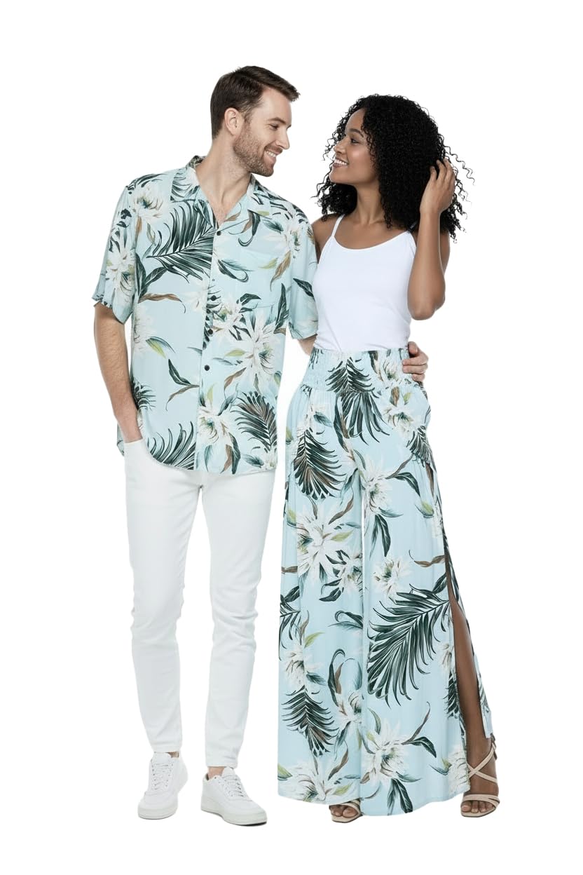 Matchable Couple Hawaiian Shirt or Pants Signature Prints Wispy Cereus