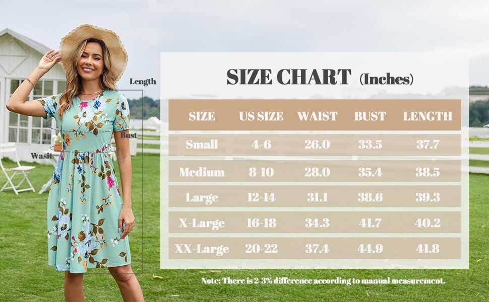 Womens Short Sleeve Empire Waist Dresses Casual Summer Dress