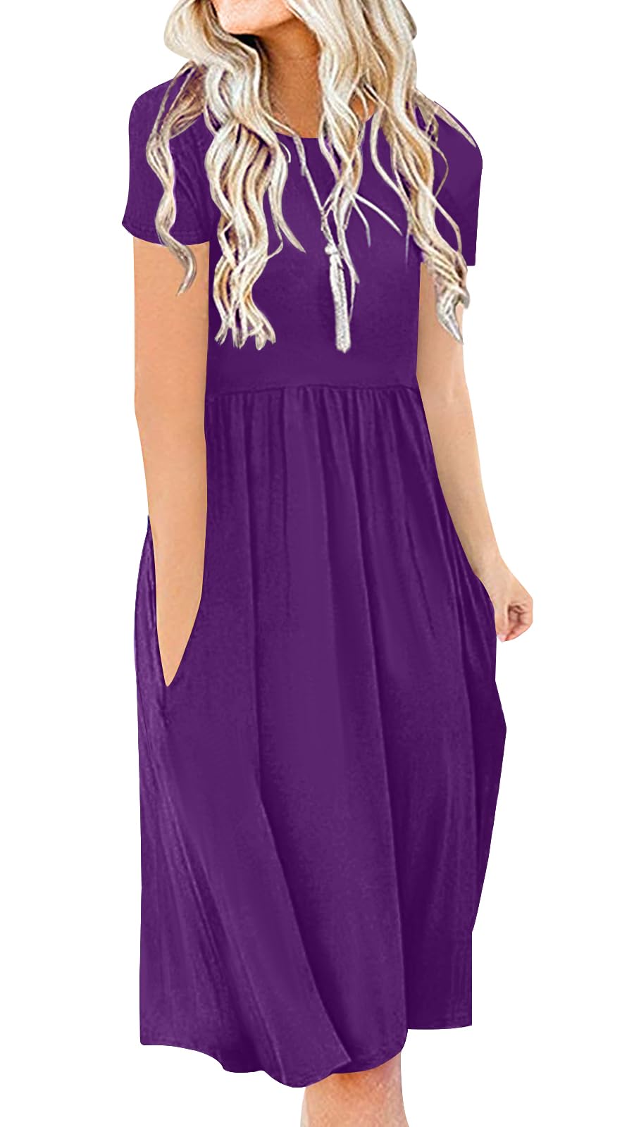DB MOON Women Summer Casual Short Sleeve Dresses Empire Waist Dress