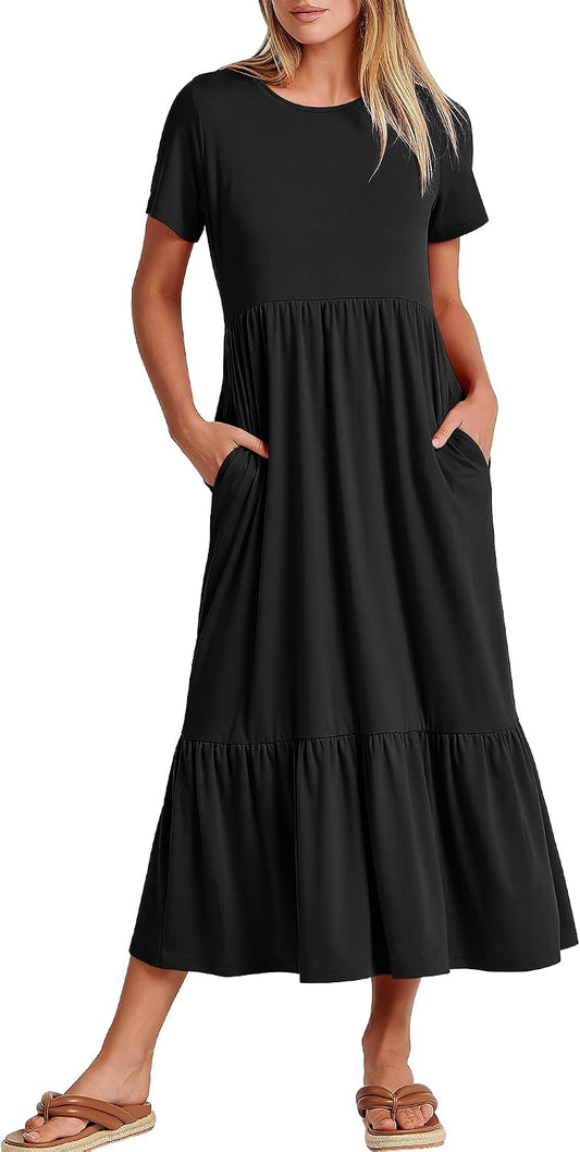ANRABESS Womens 2026 Summer Casual Short Sleeve Maxi Dress with Pockets