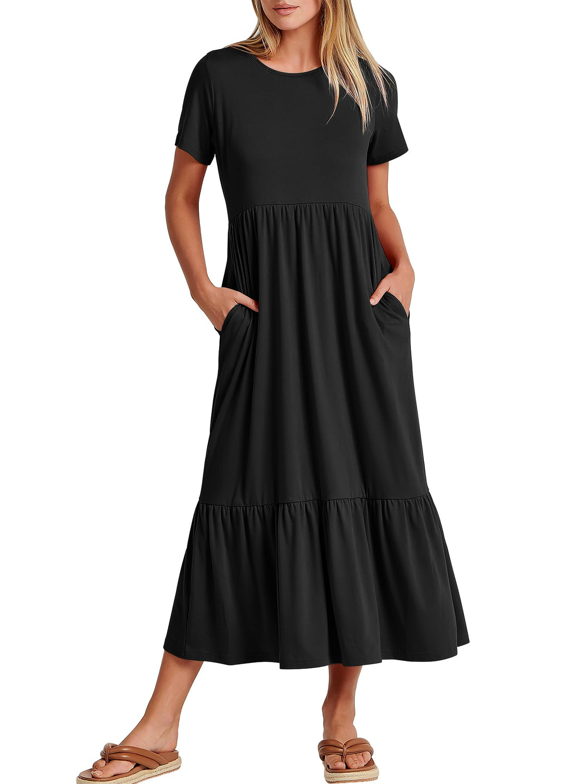 ANRABESS Womens 2026 Summer Casual Short Sleeve Maxi Dress with Pockets