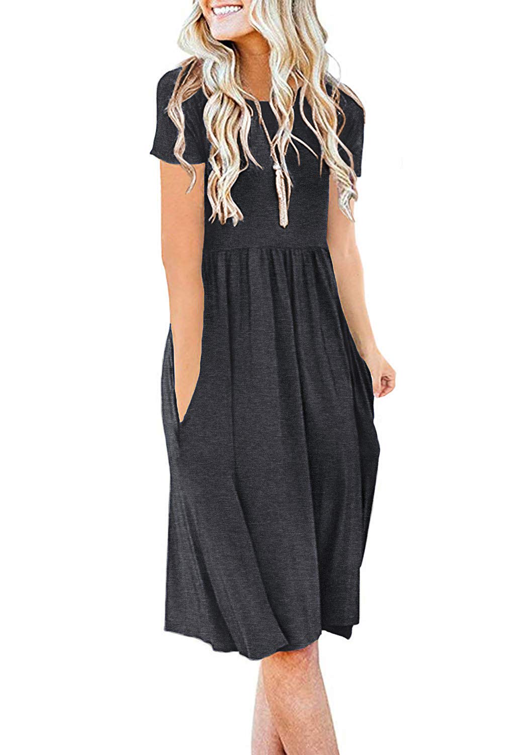 DB MOON Women Summer Casual Short Sleeve Dresses Empire Waist Dress