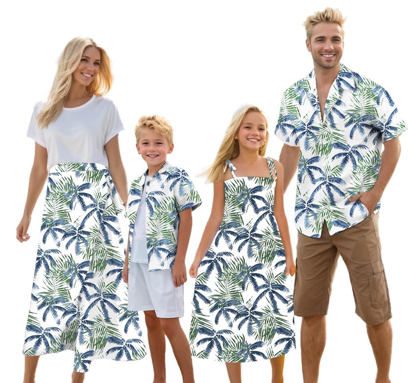 Cromoncent Matching Hawaiian Outfits for Family, Dad and Son Matching Luau Beach Tropical Shirts Mommy Daughter Tropical Sets