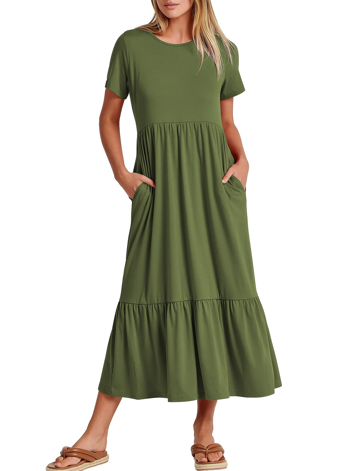 ANRABESS Womens 2026 Summer Casual Short Sleeve Maxi Dress with Pockets