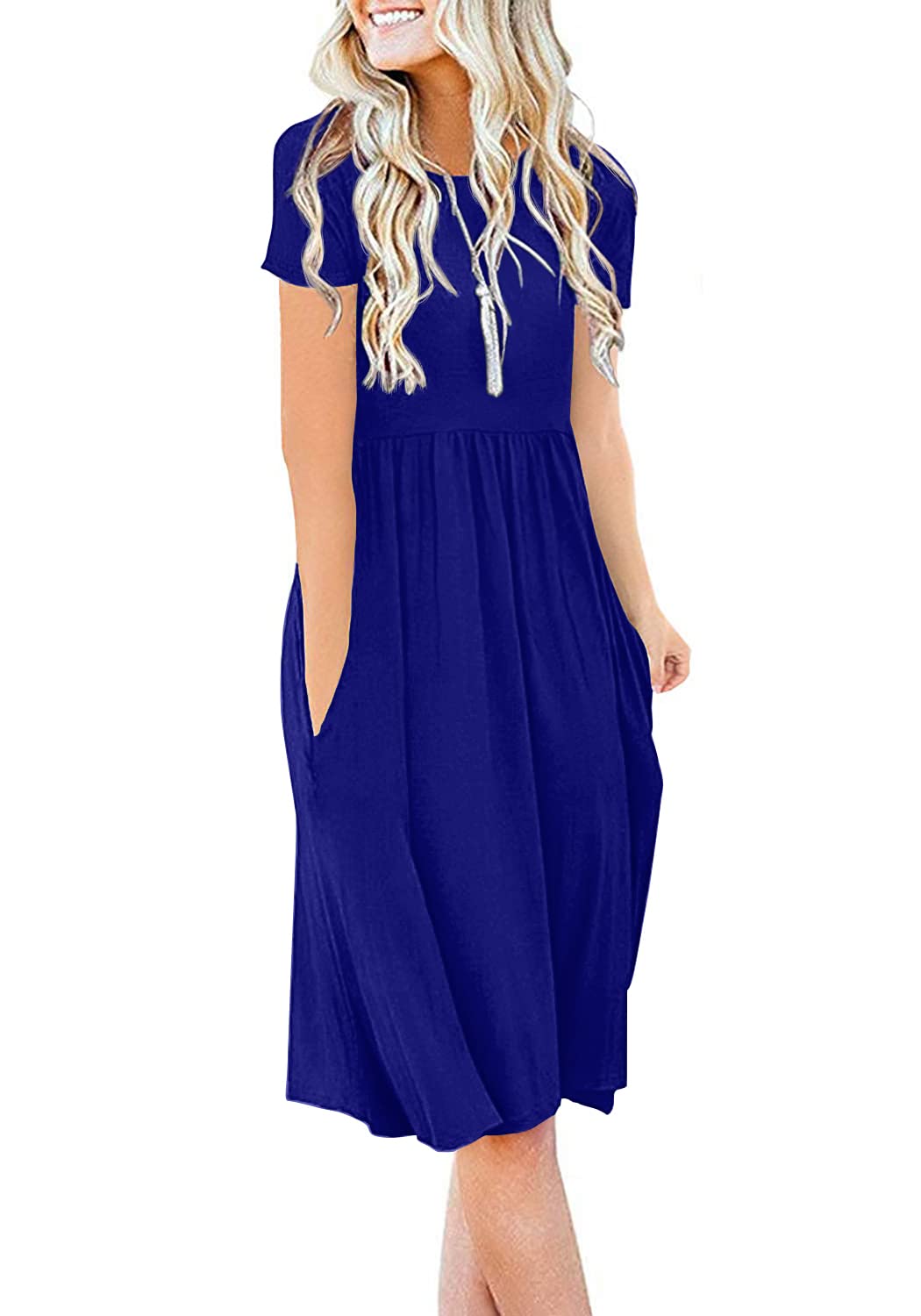 DB MOON Women Summer Casual Short Sleeve Dresses Empire Waist Dress