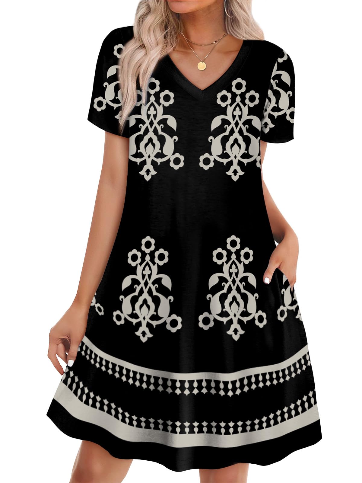 WIHOLL Boho Summer Dresses for Women Casual Loose T Shirt Dress with Pockets Beach Vacation Outfits S-4XL