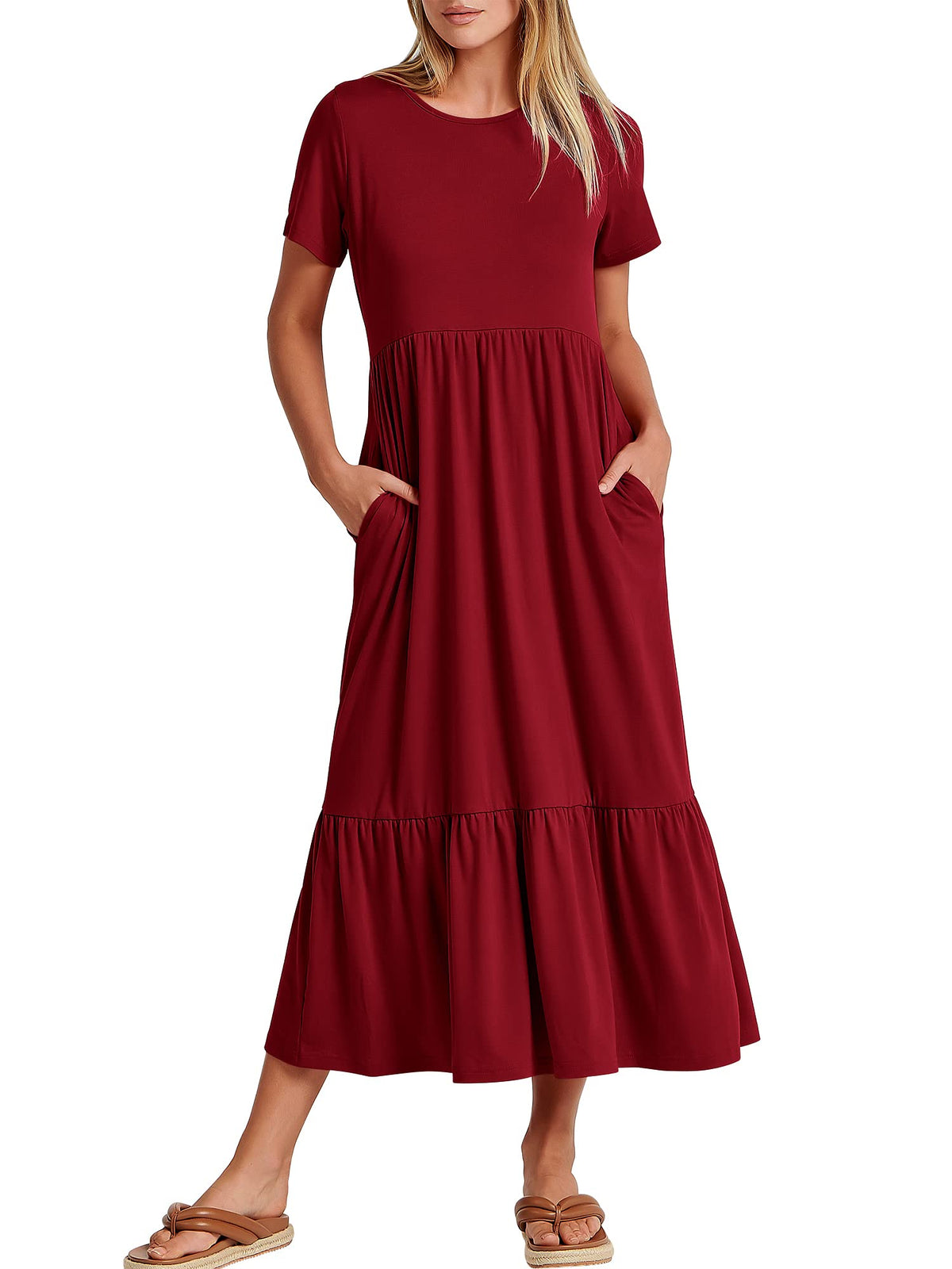 ANRABESS Womens 2026 Summer Casual Short Sleeve Maxi Dress with Pockets