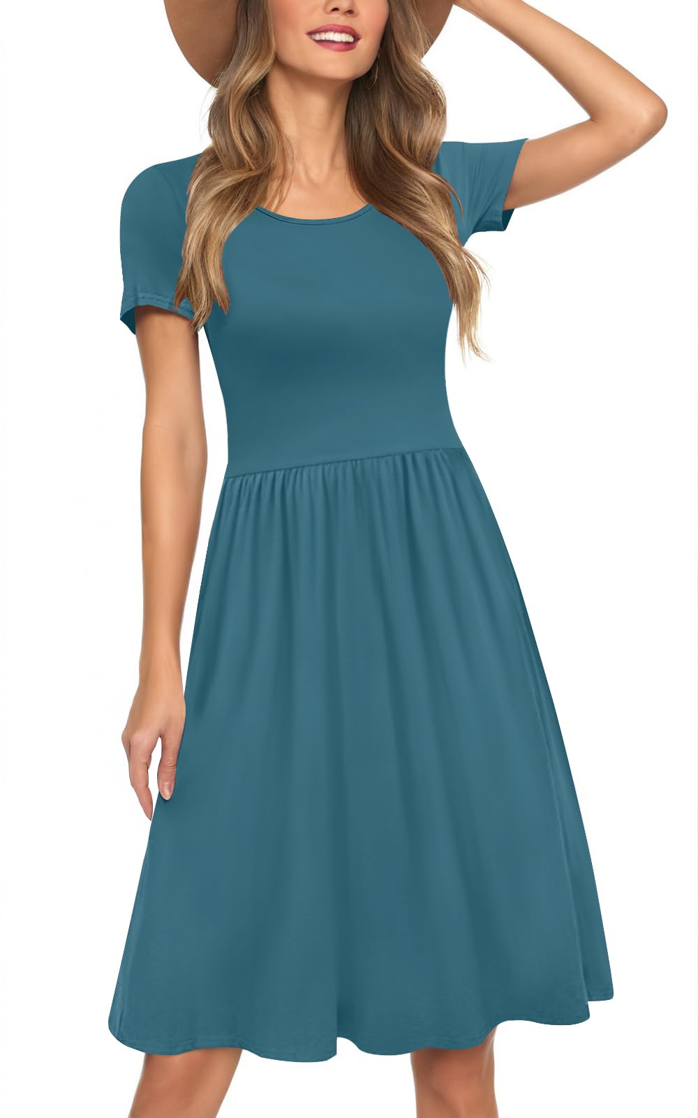 Womens Short Sleeve Empire Waist Dresses Casual Summer Dress