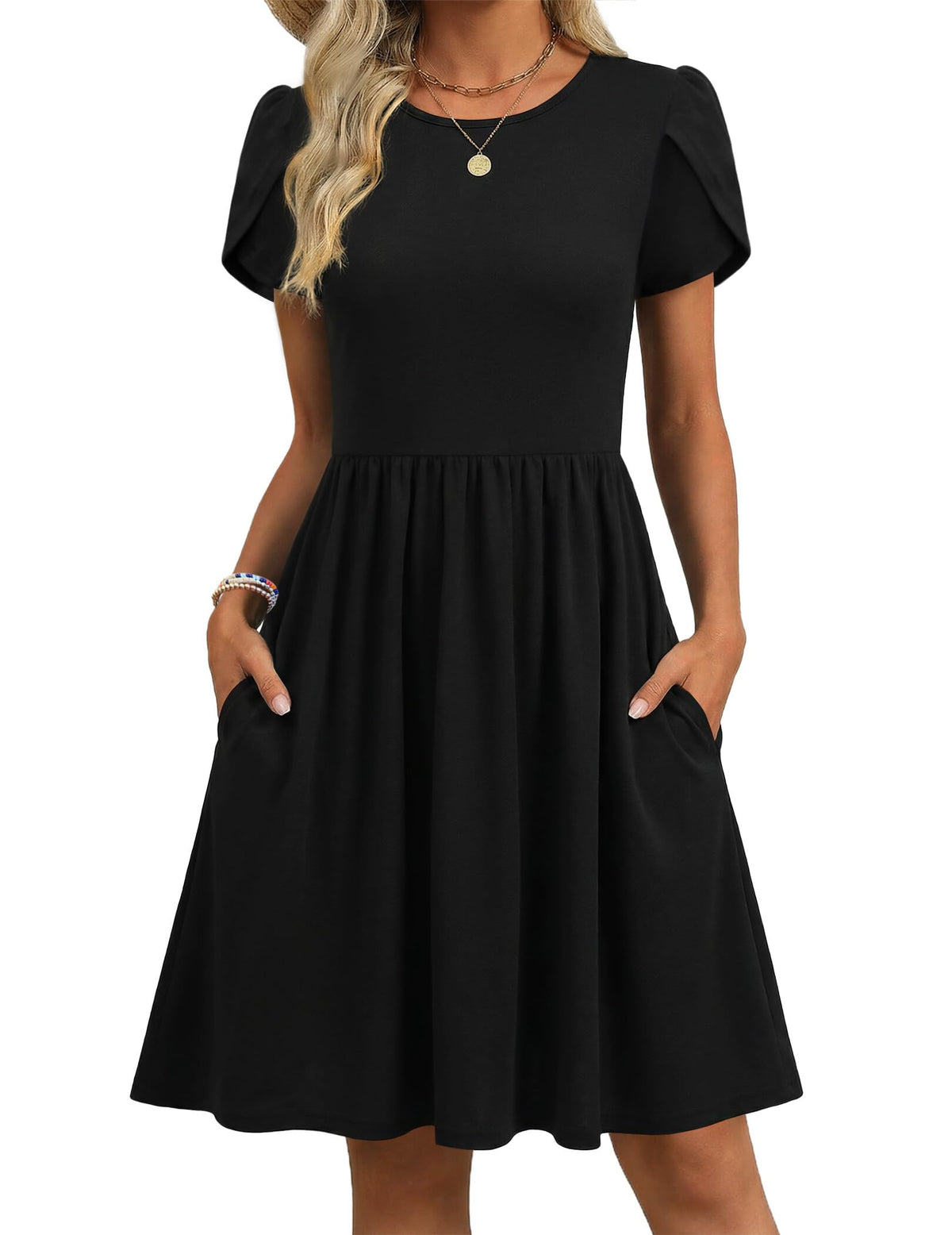 Zeagoo Women Summer Dress 2026 Short Sleeve Aline Mini Dresses with Pockets Casual Swing Tshirt Dress Vocation Beach Sundress