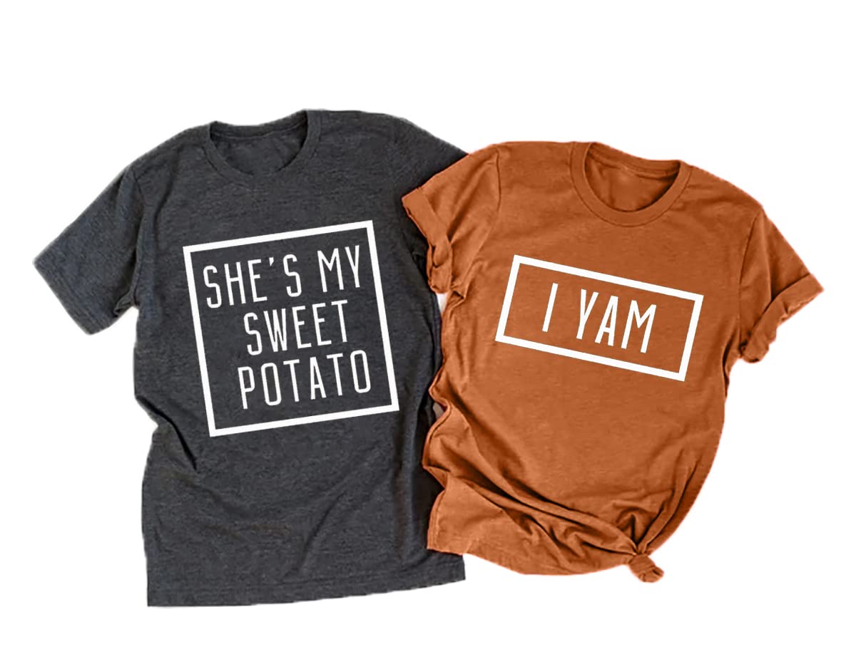 She's My Sweet Potato I Yam Shirt Thanksgiving Matching Couples Shirt for Husband and Wife Casual Short Sleeve Tops