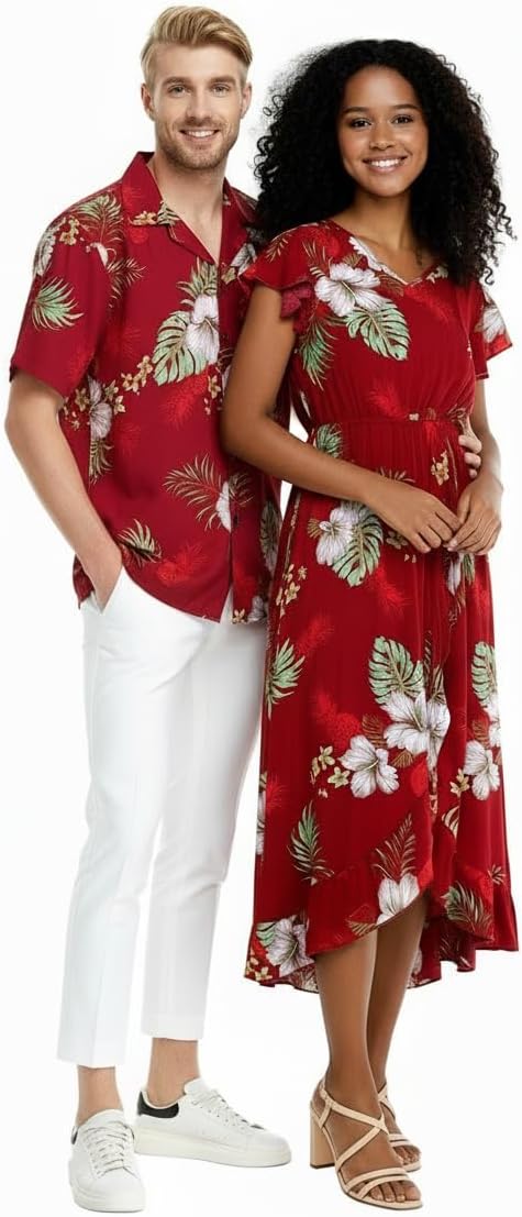 Matchable Couple Hawaiian Shirt or Wrap Dress Signature Prints Pineapple