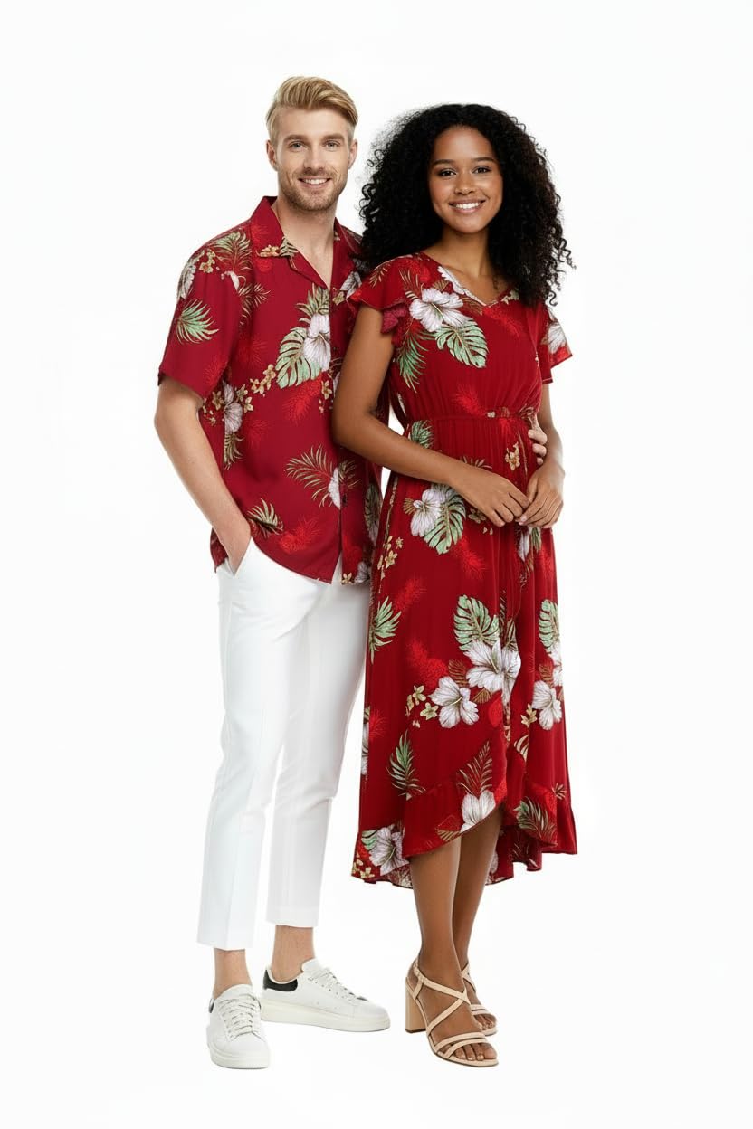 Matchable Couple Hawaiian Shirt or Wrap Dress Signature Prints Pineapple