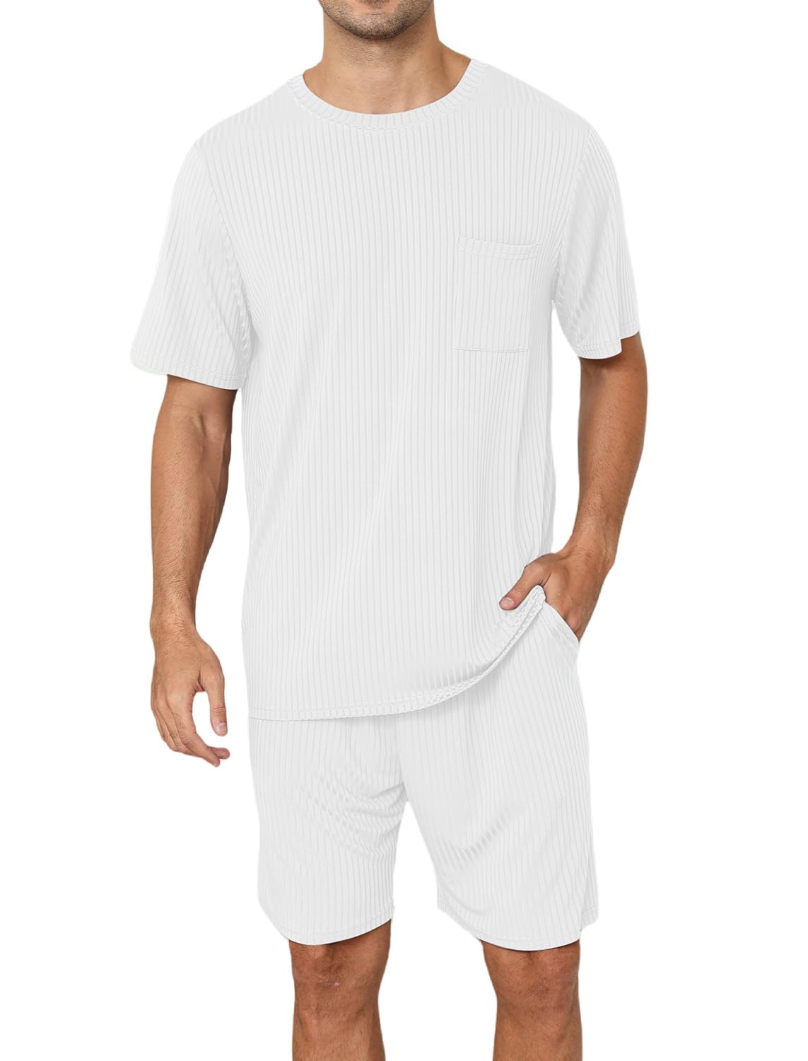 EISHOPEER Matching Pajamas for Couples 2 Piece Lounge Set Ribbed Knit Pajama Matching Tops and Shorts Soft Sleepwear S-XXL