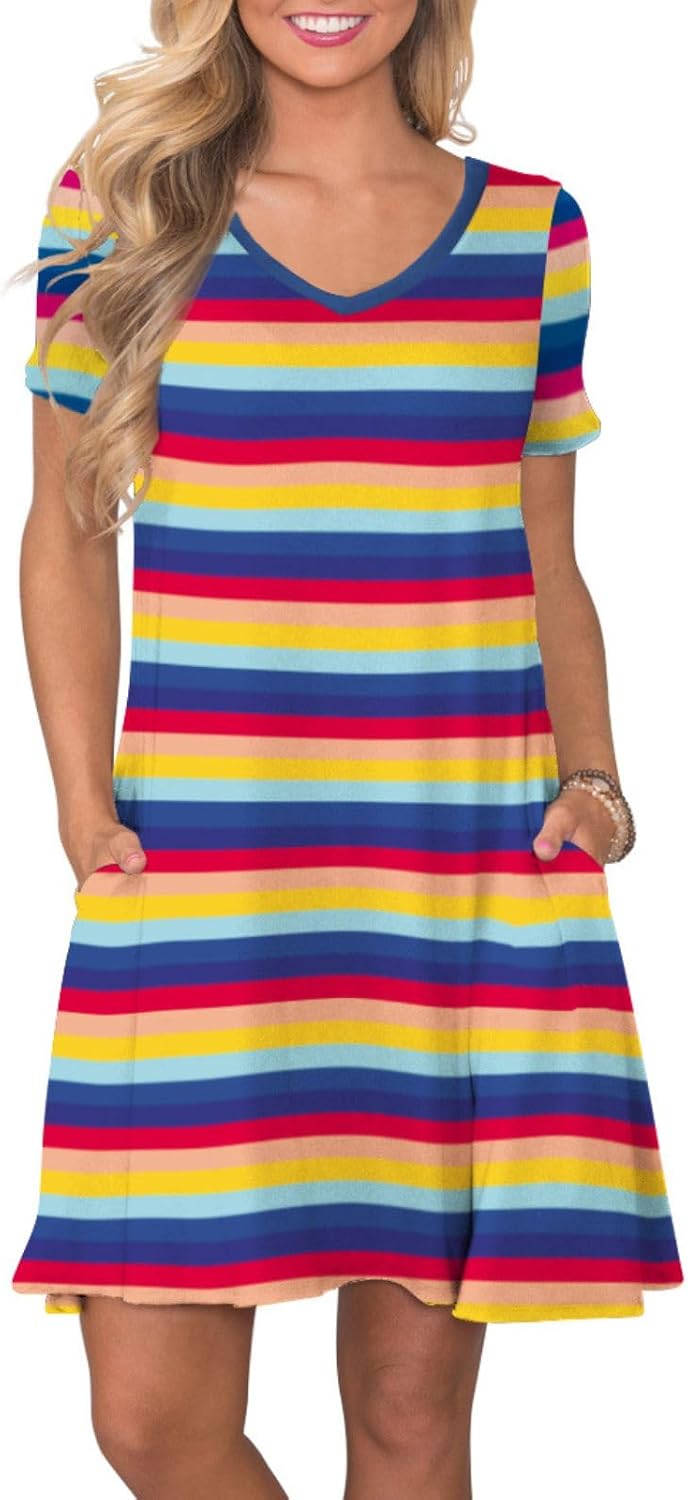 lionstill Women's Casual T Shirt Dress Summer Short Sleeve Swing Dresses with Pockets