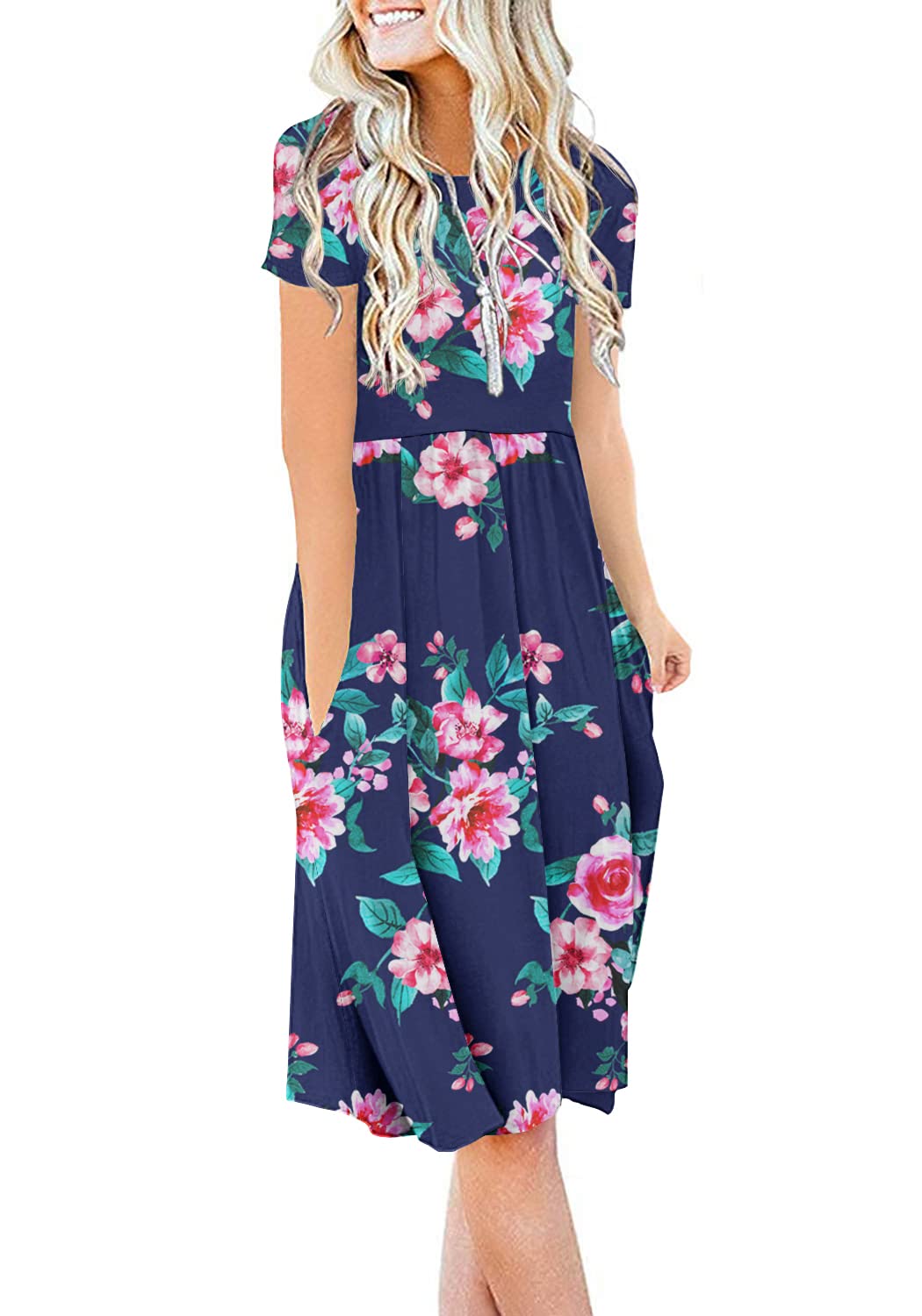 DB MOON Women Summer Casual Short Sleeve Dresses Empire Waist Dress