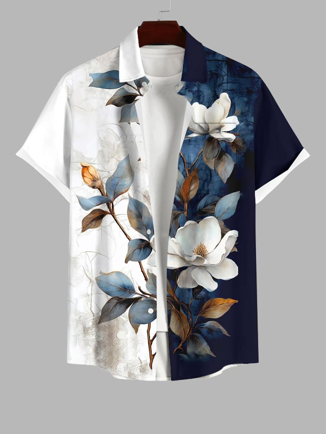ROSE GAL Matchable Couples Hawaiian Men Shirt and Women Cold Shoulder Crisscorss Short Sleeves Midi Dress