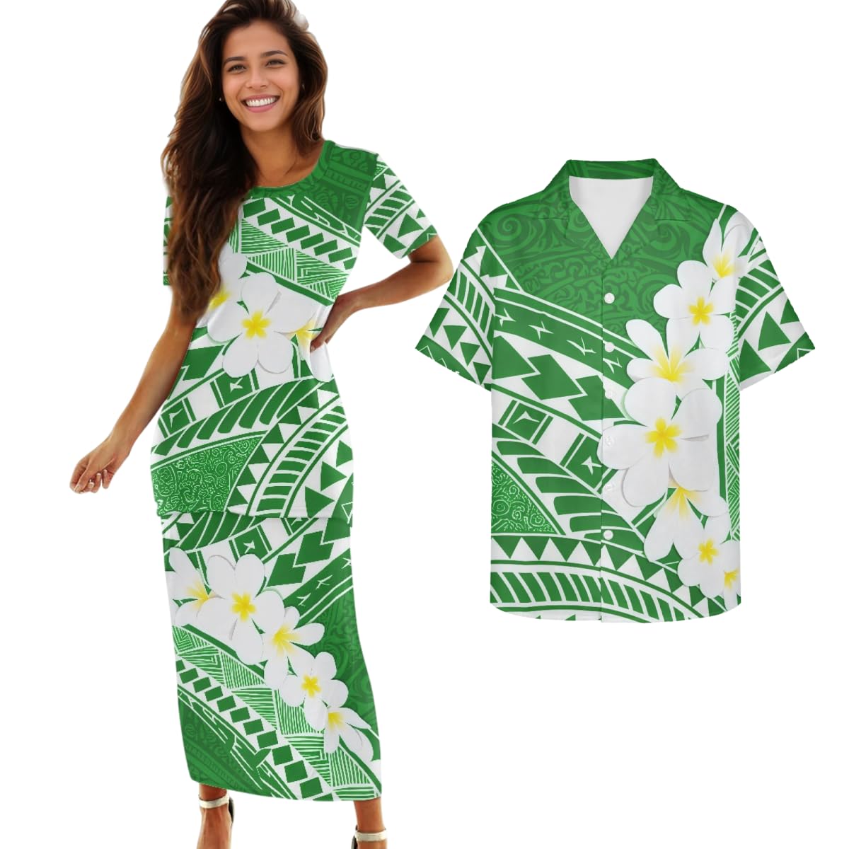 Samoa Couple Outfit Polynesian Dress for Women Traditional Puletasi Shirts for Men Beach Lava Lava Luau