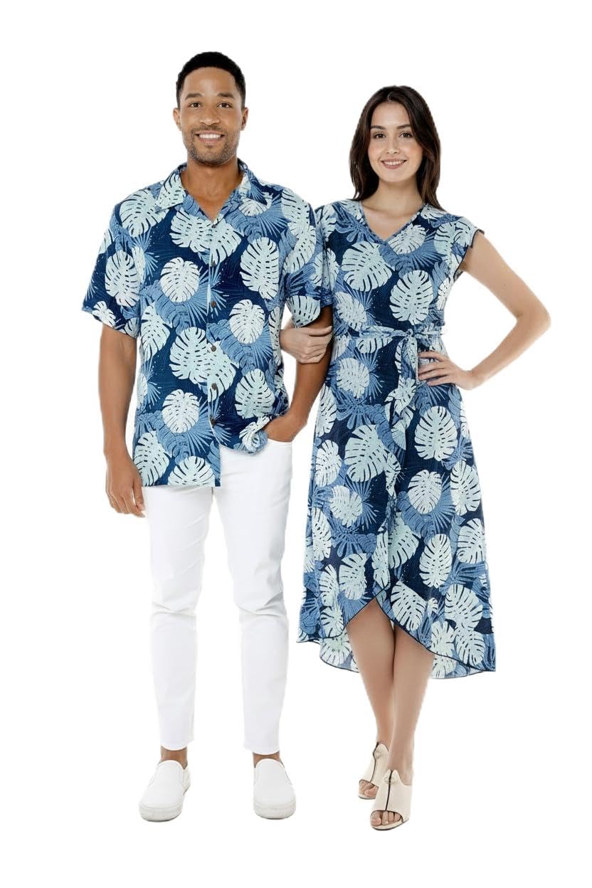 Matchable Couple Hawaiian Shirt or Wrap Dress Signature Prints Rafelsia