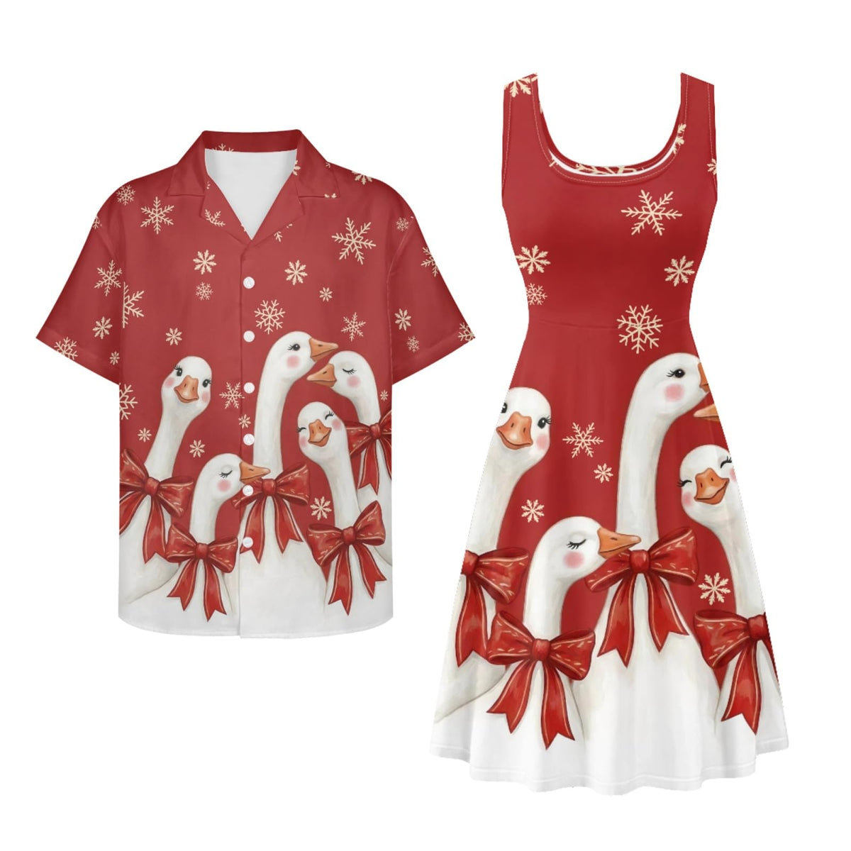 Dreaweet Summer Dresses for Women A-Line Sleeveless Flowy Sun Dresses,Men's Casual Button-Down Shirts,Couple Matching Outfits