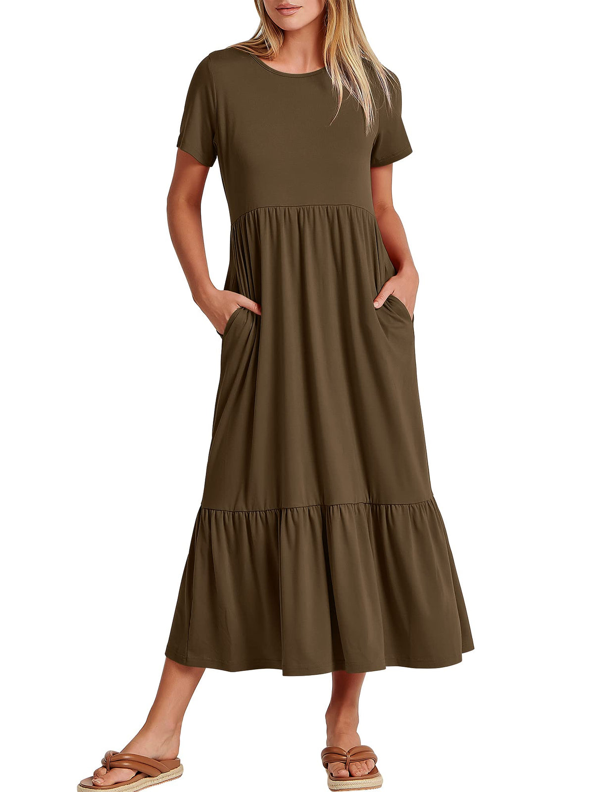 ANRABESS Womens 2026 Summer Casual Short Sleeve Maxi Dress with Pockets