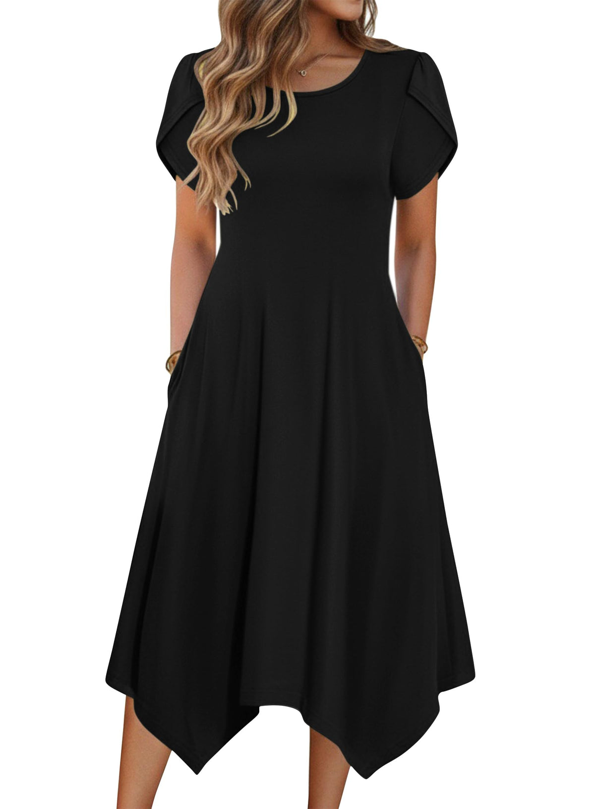 Zeagoo Womens Casual Dress for Summer Loose Hankerchief Flare Midi Sundress