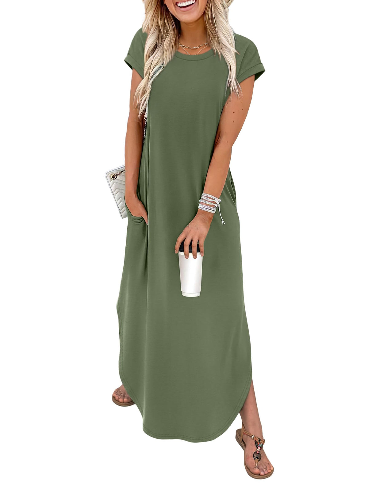 WIHOLL Summer Dresses Cap Sleeve Crewneck Maxi Long Casual Dress with Pockets Beach Vacation Sundresses 2026 Trendy