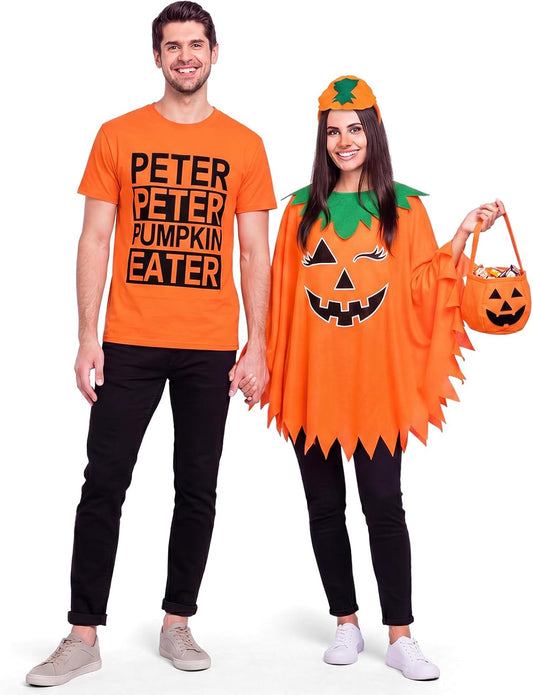 Mepase 4 Pcs Couples Funny Halloween Pumpkin Costume for Adult,Pumpkin