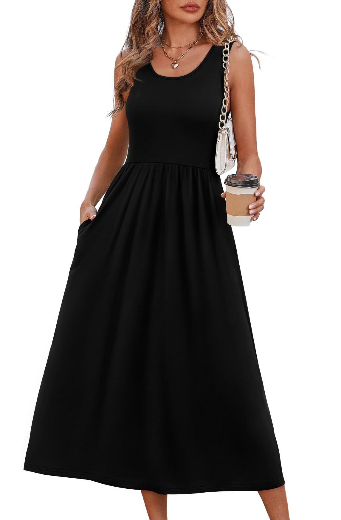 WIHOLL Summer Dresses for Women Flowy Casual Midi Dress Beach Vacation Sundresses with Pockets
