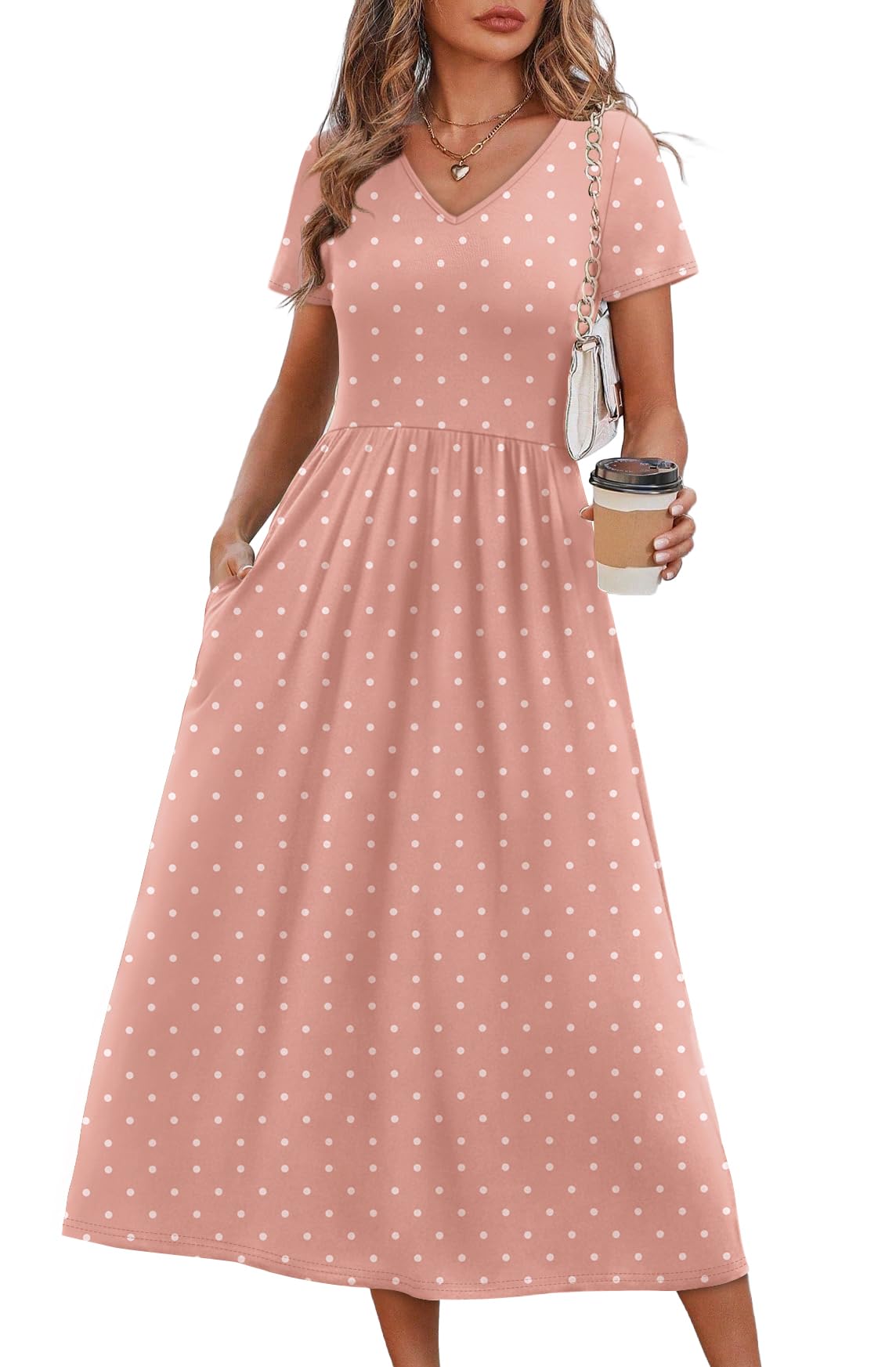OFEEFAN Summer Dresses for Women Flowy Casual A-Line Midi Dress Beach Vacation Sundresses with Pockets S-2XL