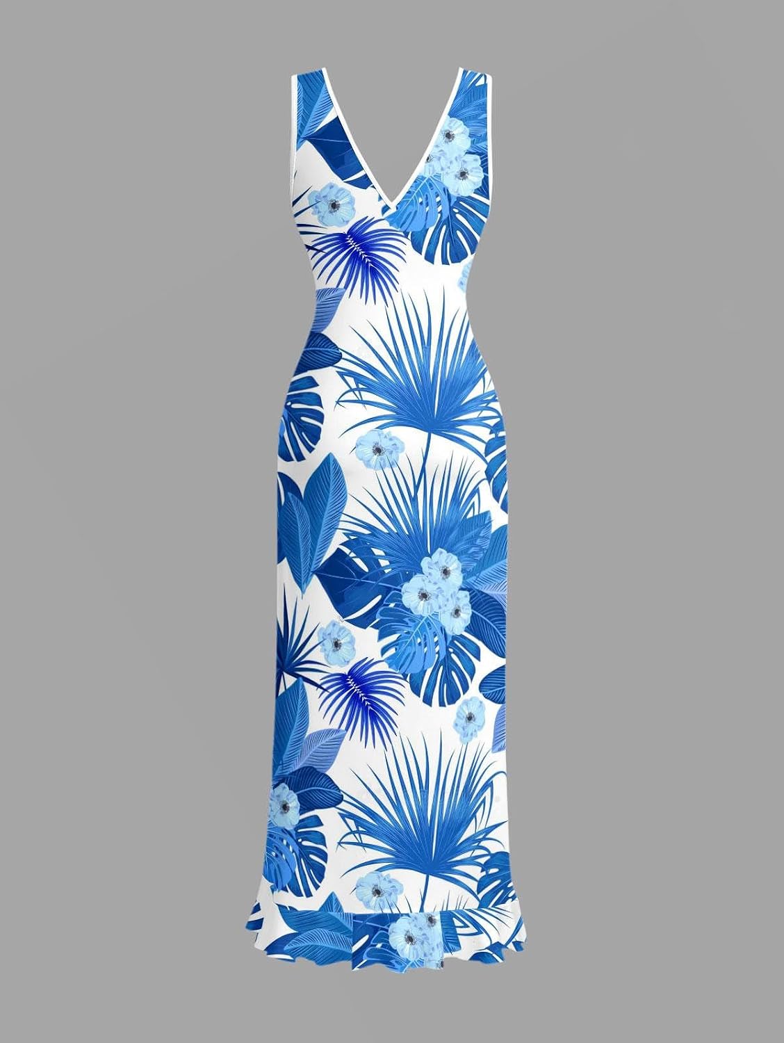 DRESSFO Couple Matching Hawaiian Outfits Flower Leaf Printed Ruffles Split Dress or Men's Short Sleeve Button Up Shirt