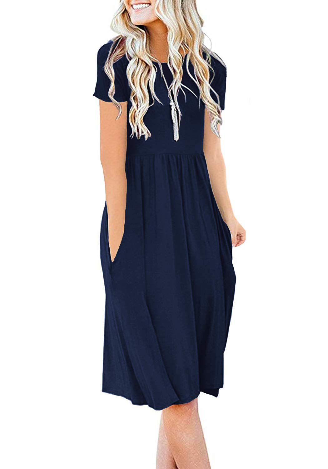 DB MOON Women Summer Casual Short Sleeve Dresses Empire Waist Dress