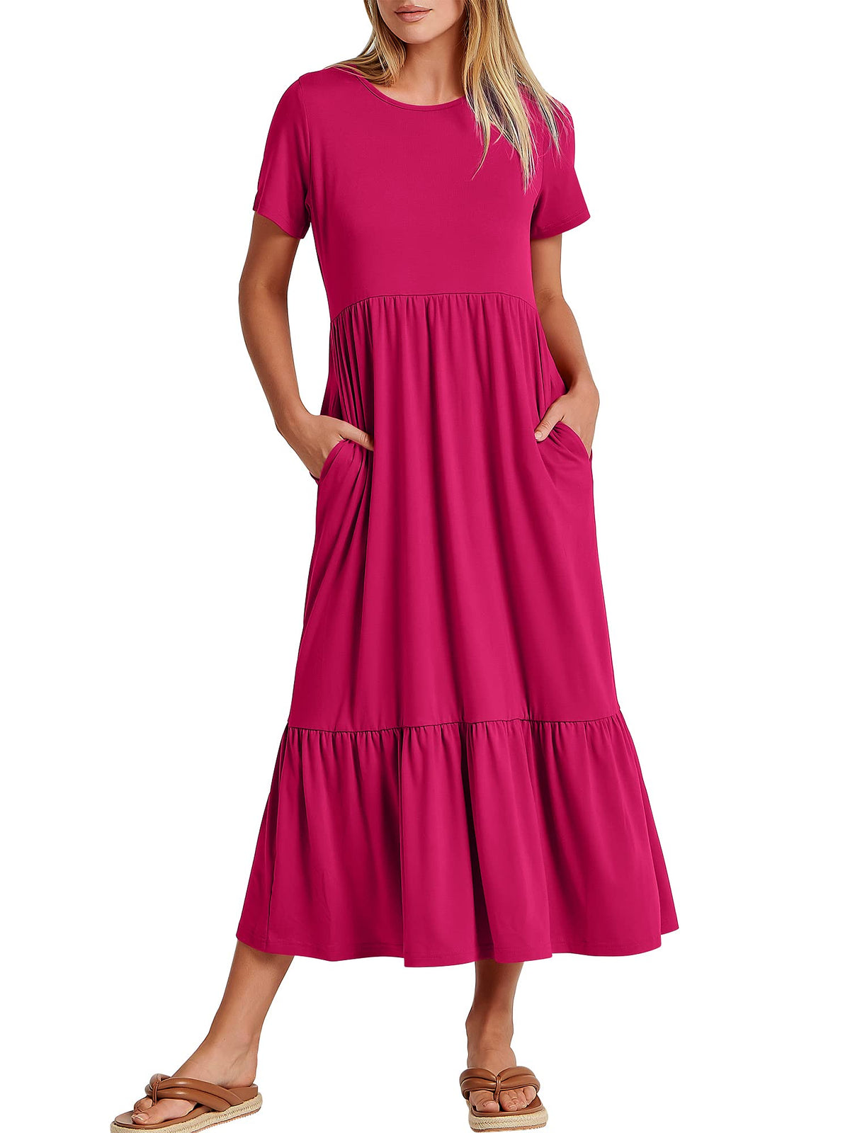 ANRABESS Womens 2026 Summer Casual Short Sleeve Maxi Dress with Pockets