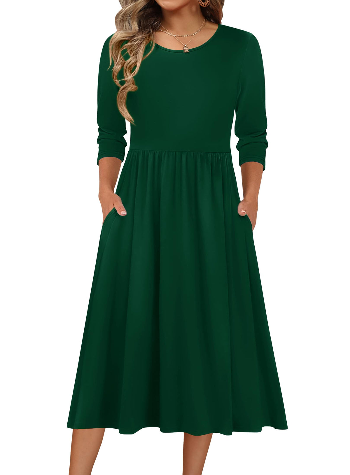 Zeagoo 3/4 Sleeve Women's Dress Casual Aline Summer Fall Midi Long Dresses