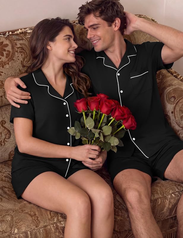 Ekouaer Matching Pajamas for Couples Short Sleeve Pjs 2 Piece Lounge Sets