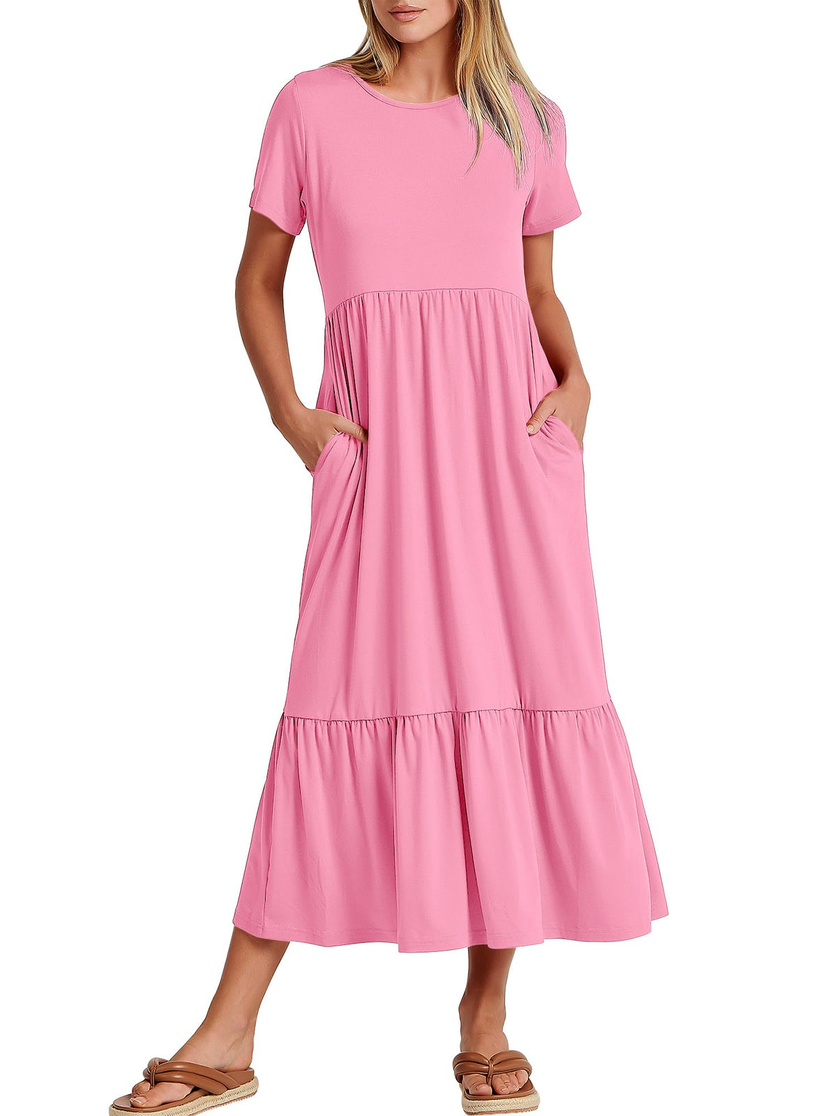 ANRABESS Womens 2026 Summer Casual Short Sleeve Maxi Dress with Pockets