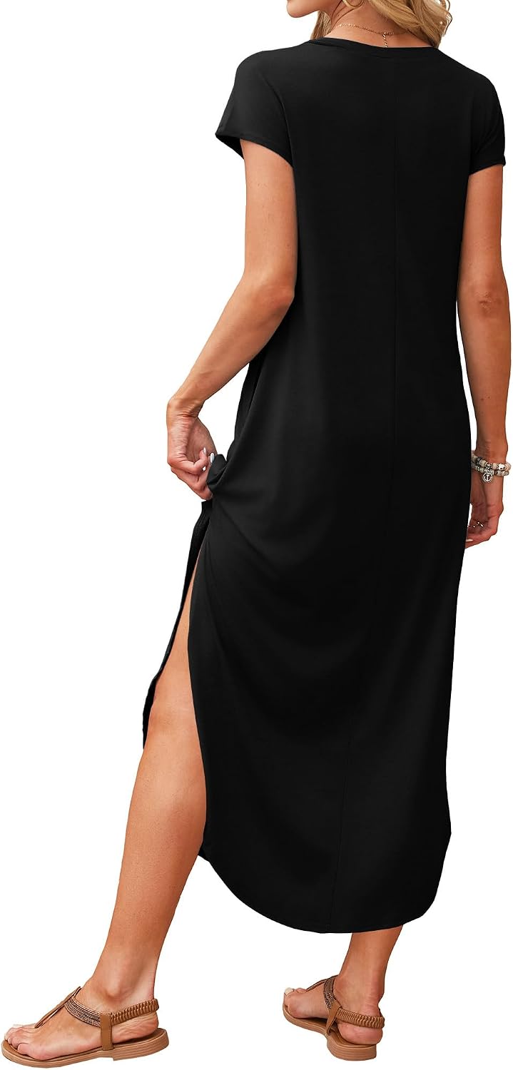 RUMIA Summer Maxi Dresses for Women Cap Sleeve Long Sundress with Pockets