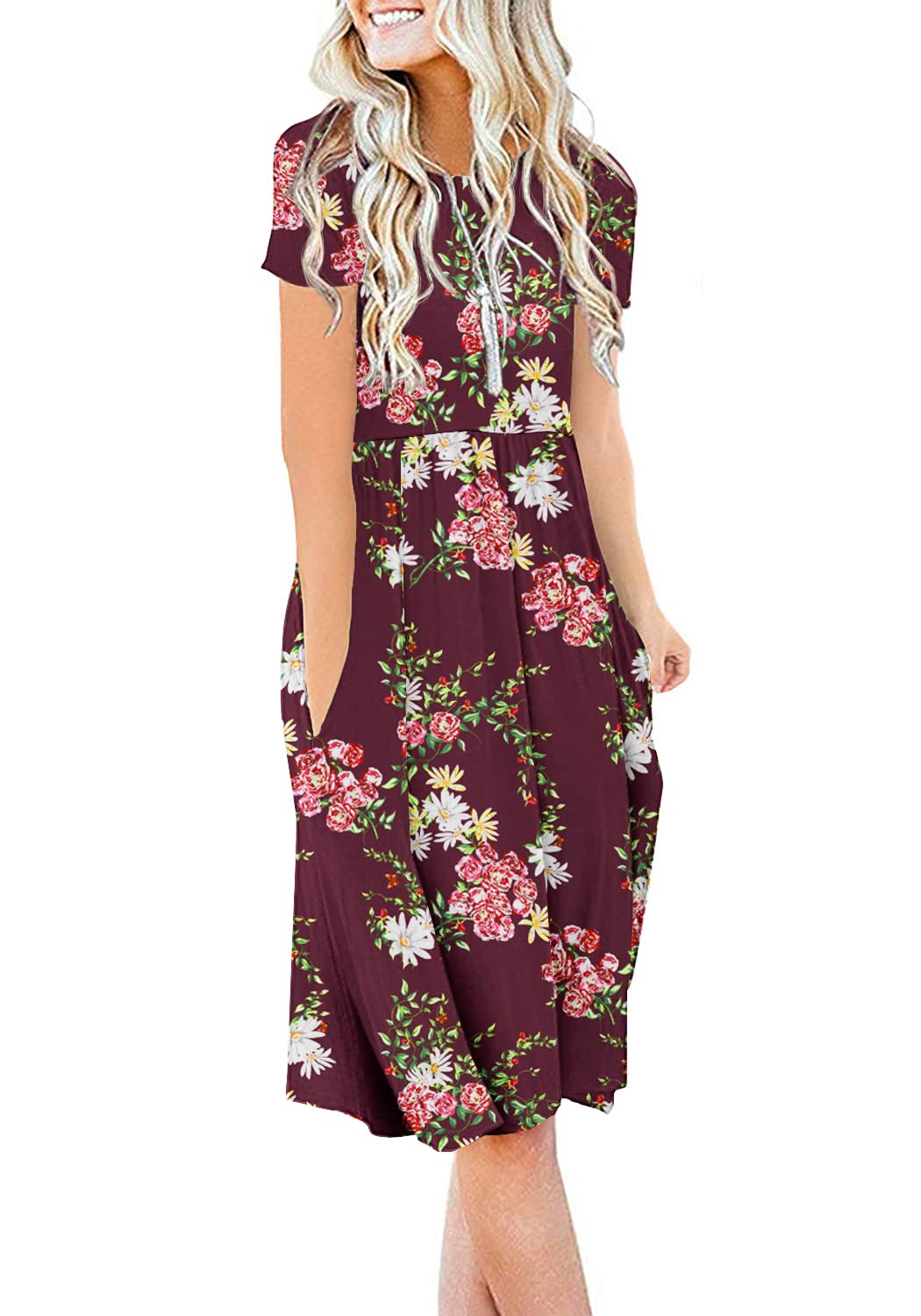 DB MOON Women Summer Casual Short Sleeve Dresses Empire Waist Dress