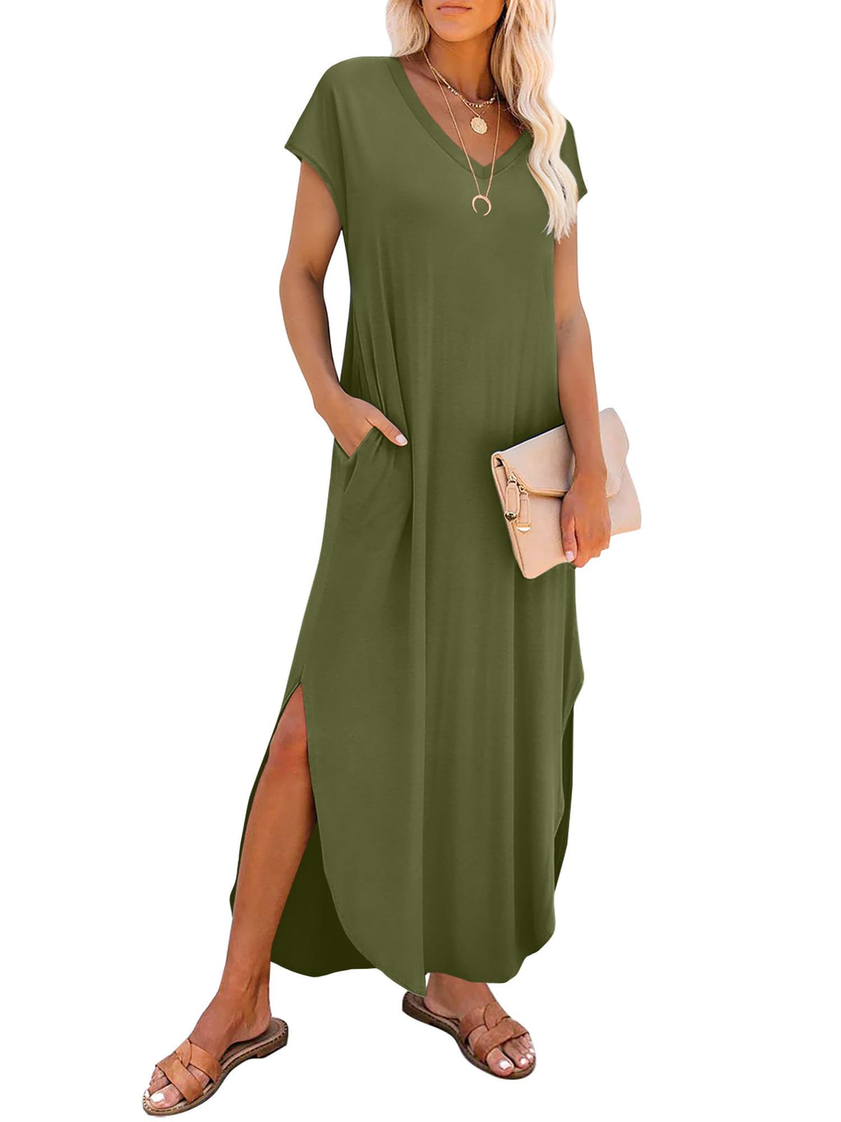 RUMIA Summer Maxi Dresses for Women Cap Sleeve Long Sundress with Pockets