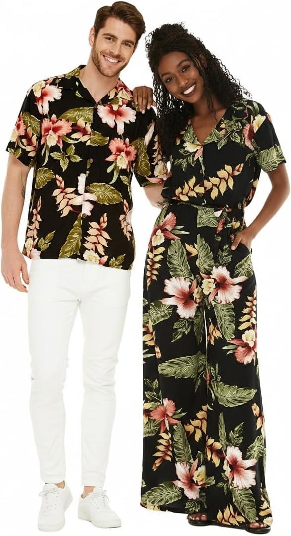 Matchable Couple Hawaiian Shirt or Jumpsuit Signature Prints Rafelsia