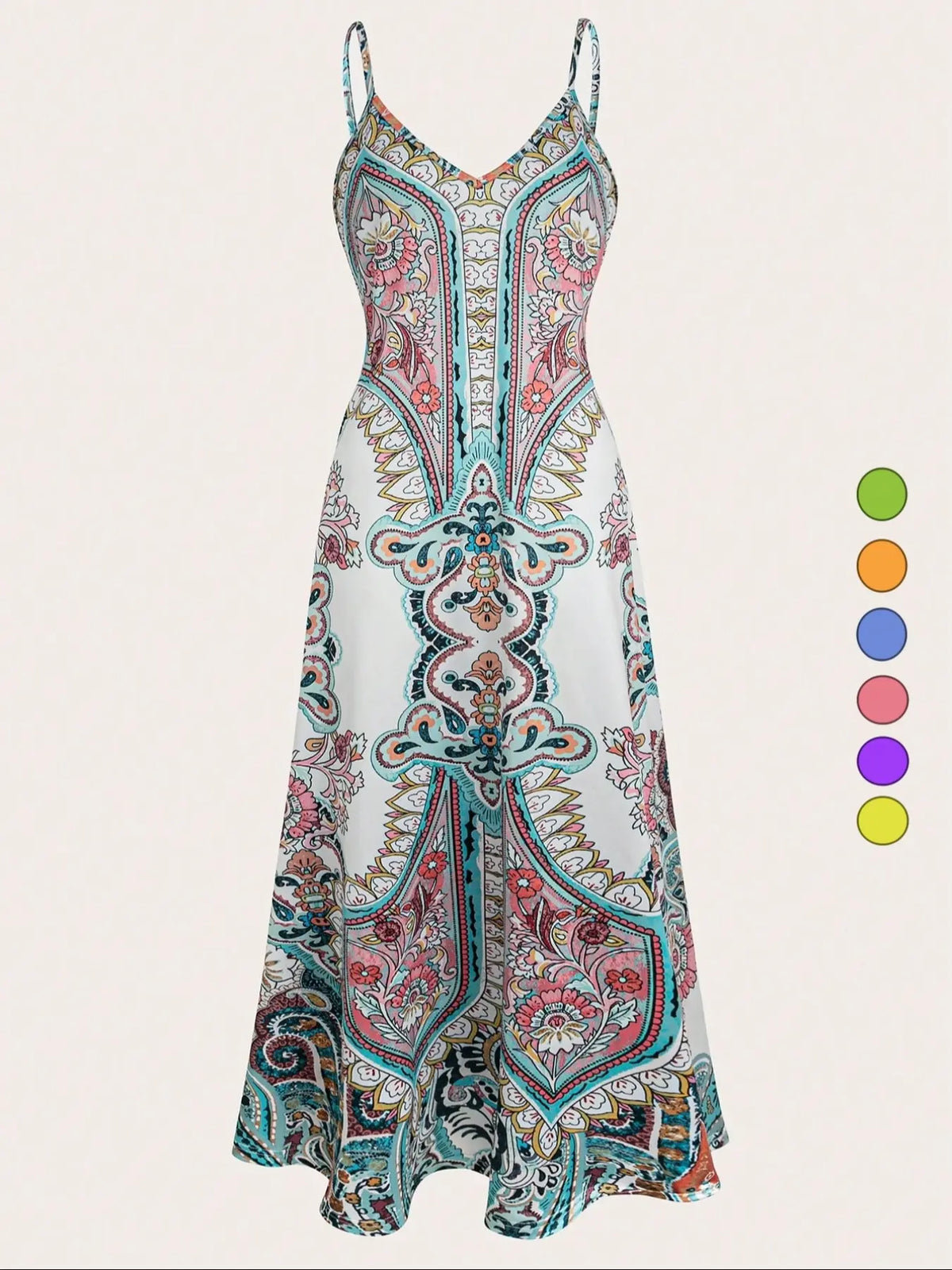 Women's Floral Print Lightweight Knit Dress, Boho Fashion Dress, Boho Style Bohemian Casual Sleeveless Spaghetti Strap Long Fitted Dress for Beach Holiday Vacation, Ladies Summer Clothes, Womenswear #GLOBAL PICKS