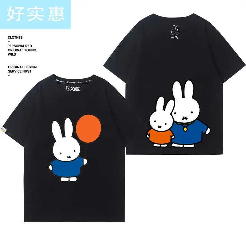 Kawaii Miffy Rabbit T-shirt Picture Book Series Little Rabbit Girl Miffy Cartoon Pure Cotton Half-sleeved Couple Top