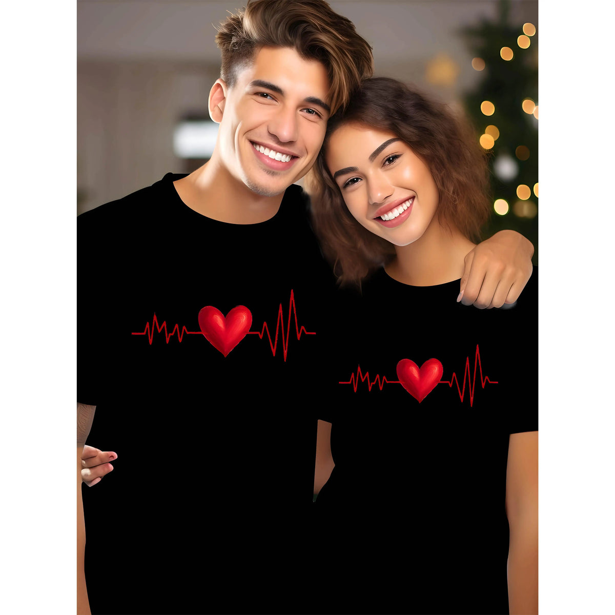 [1 Couple T-Shirt] Valentine's Day 1 Couple Fashion Casual 220G Print Round Collar Men And Women's Short-Sleeved T-Shirt | Graffiti Heart Pattern Print, A Certain Thickness, As a Gift