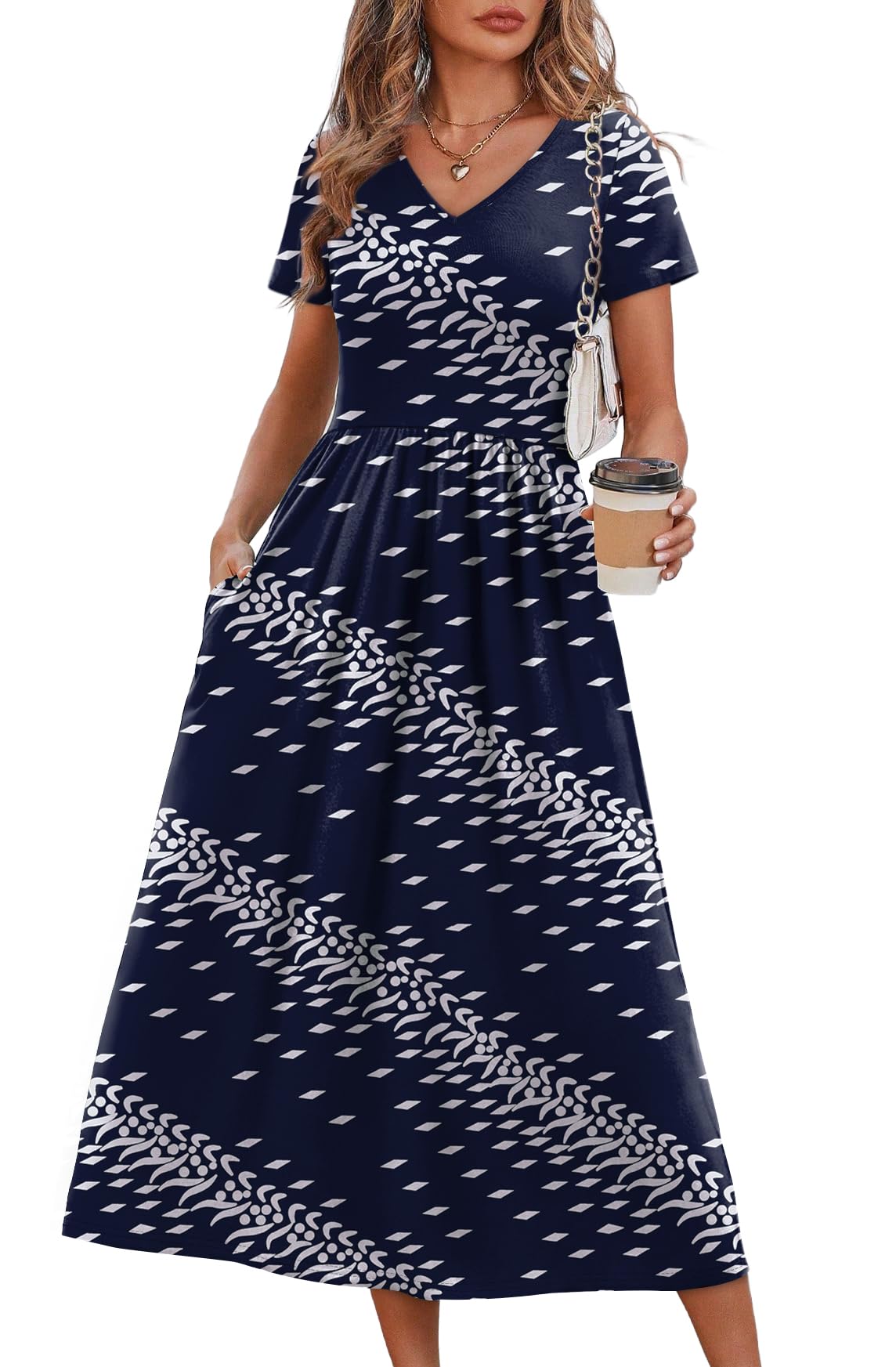 OFEEFAN Summer Dresses for Women Flowy Casual A-Line Midi Dress Beach Vacation Sundresses with Pockets S-2XL