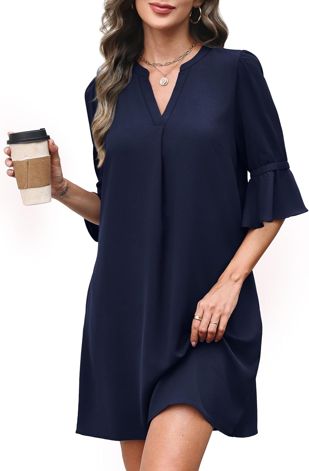 RUMIA Shift Dress for Women Ruffle Sleeve Loose Casual Dress