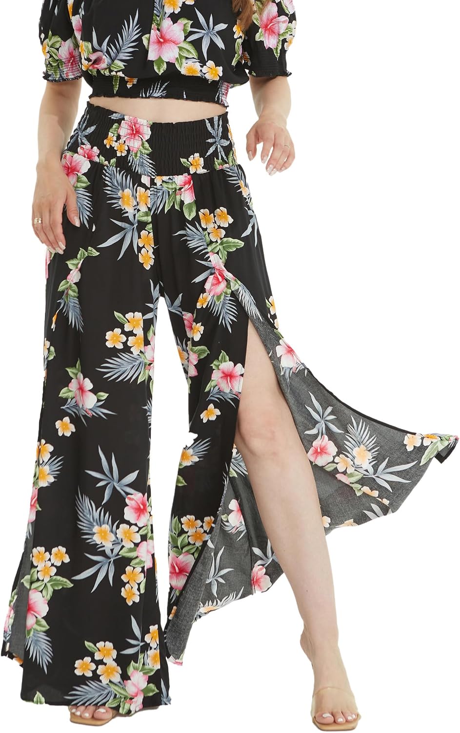 Matchable Couple Hawaiian Shirt or Top & Pants Hibiscus Black